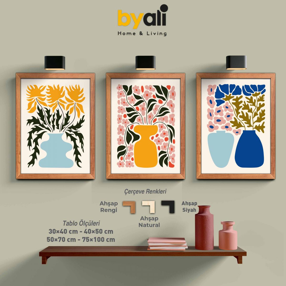 Minimalist Ahşap Çerçeveli 3’lü Tablo Seti