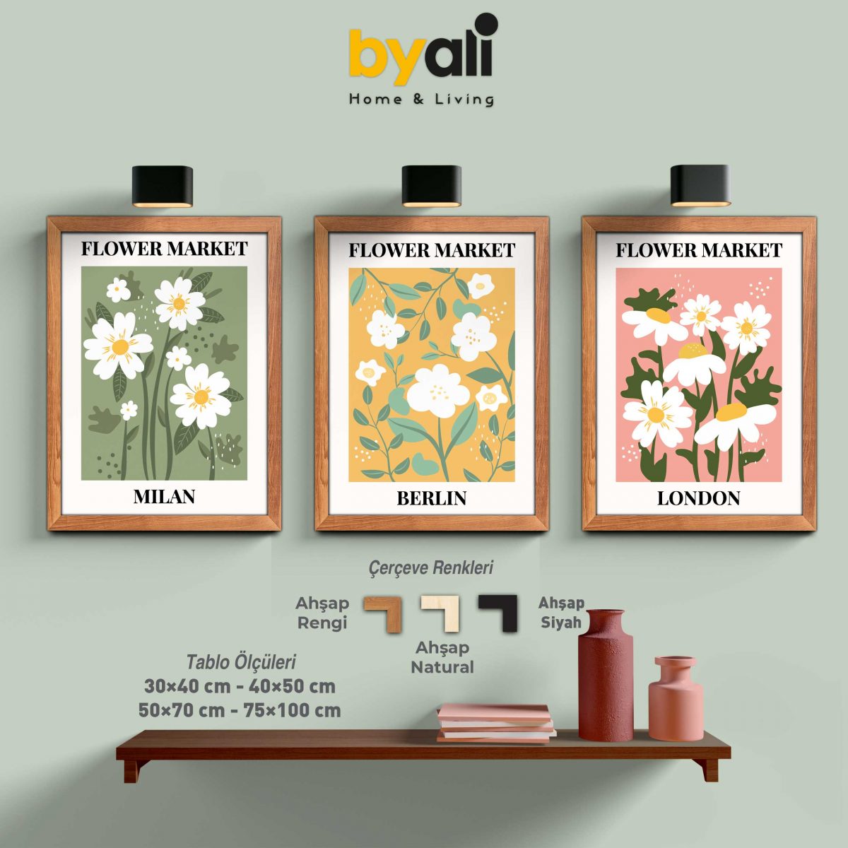 Flowers Market 3'lü Tablo Seti 3188