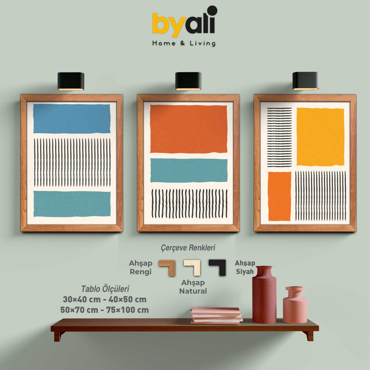 Mid Century 3’lü Tablo Seti - 3197