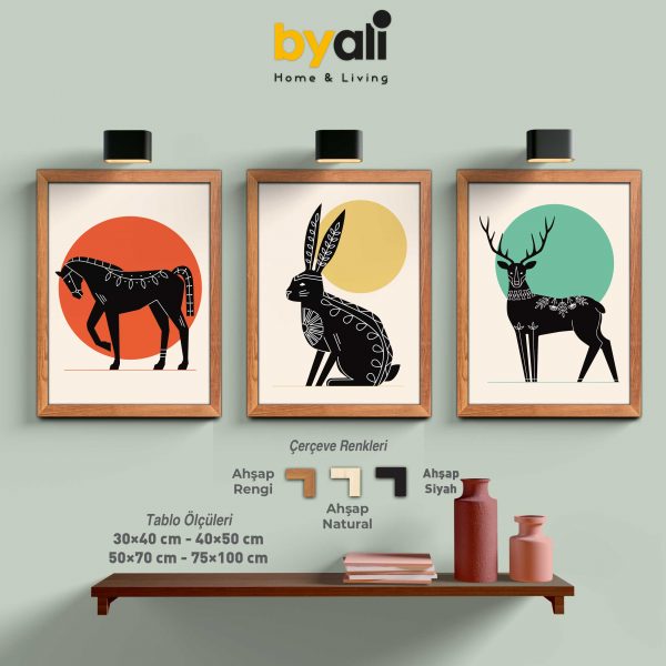 Animals Geometric 3’lü Tablo Seti - 3221