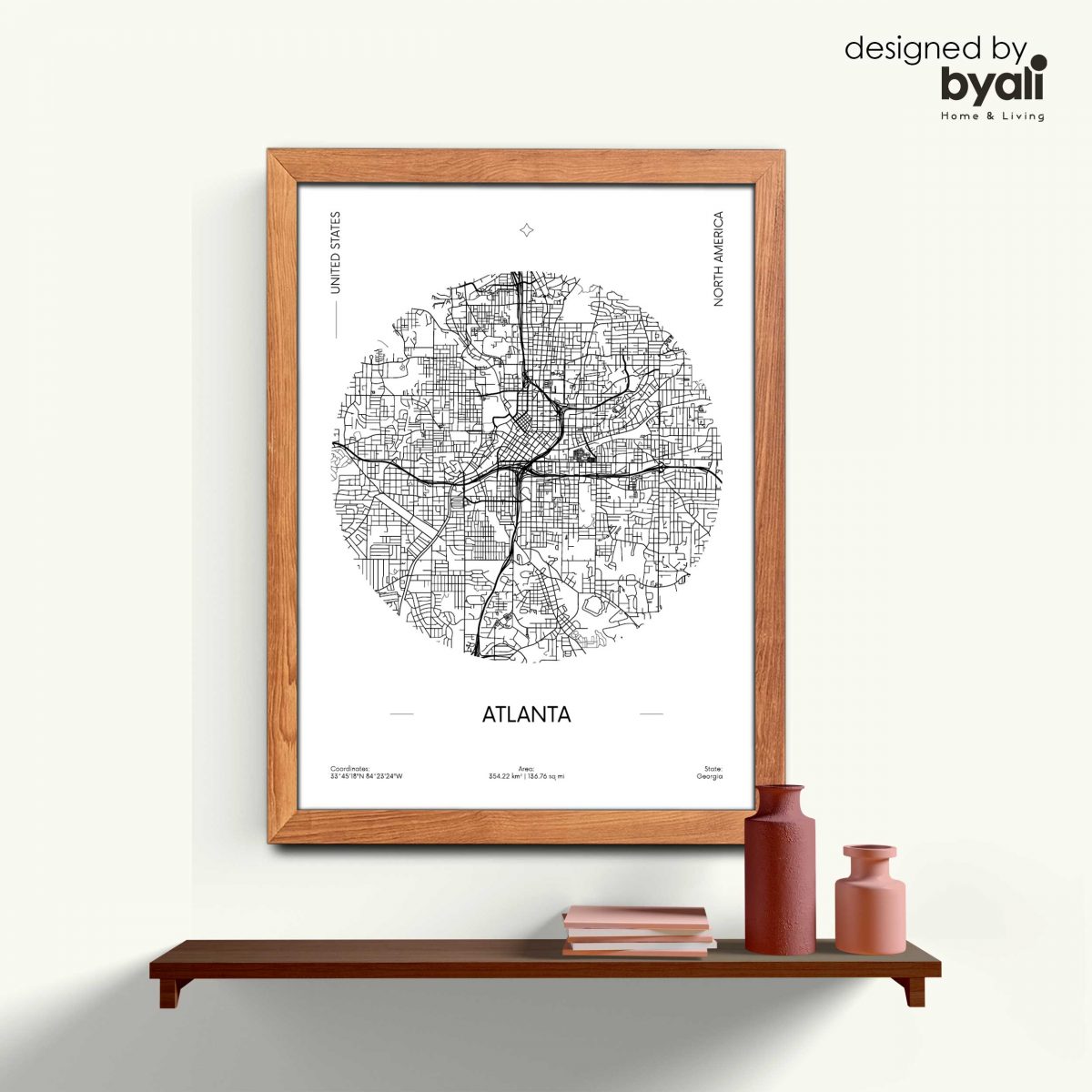 Atlanta Map Ahşap Çerçeveli Tablo CM1027