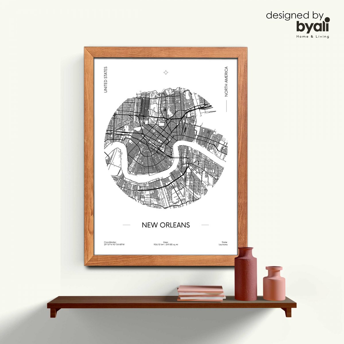 New Orleans Map Ahşap Çerçeveli Tablo CM1028