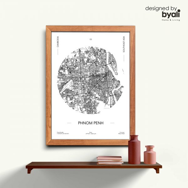 Phnom Penh Map Ahşap Çerçeveli Tablo CM1034