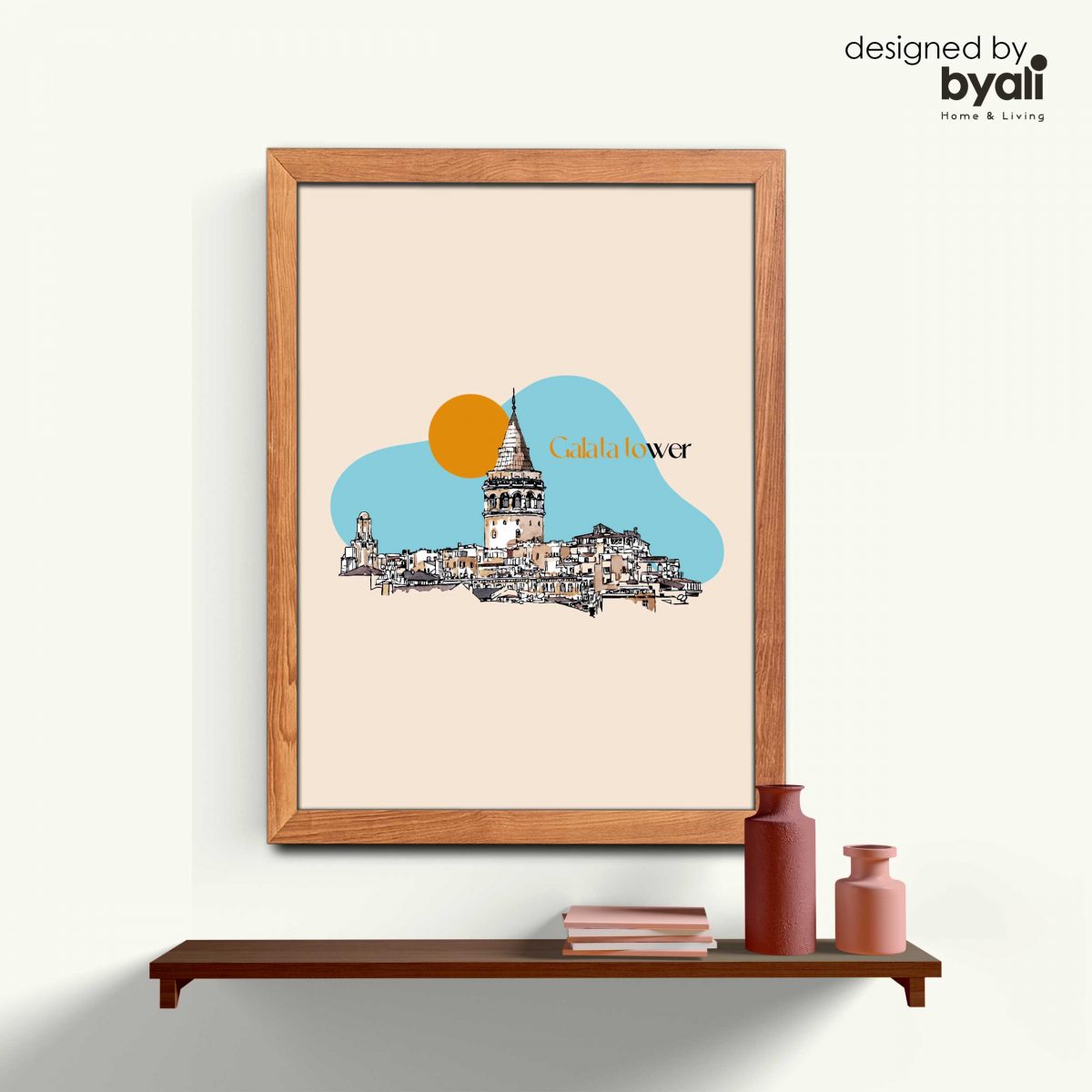 Galata Tower Retro Şehir Ahşap Çerçeveli Tablo CR 1037