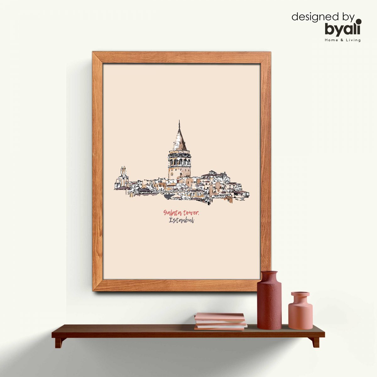 Galata Tower Retro Şehir Ahşap Çerçeveli Tablo CR 1038