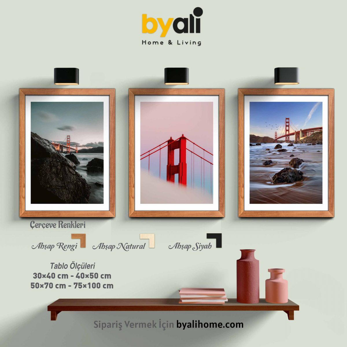 Ahşap Çerçeveli Bridge 3’lü Tablo Seti F1019