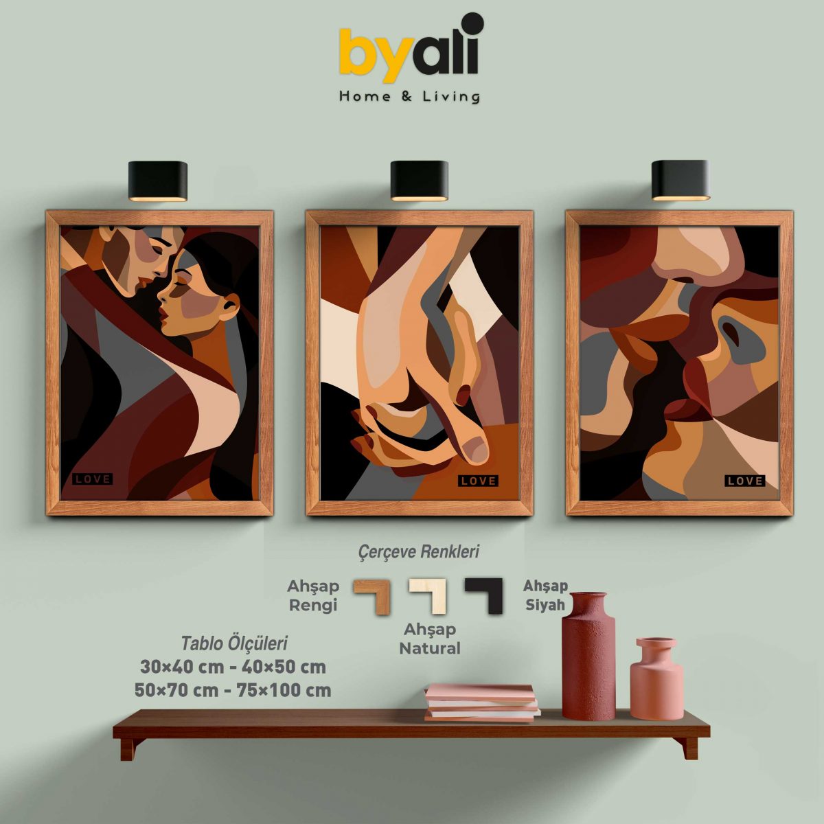 Love abstract Art 3’lü Tablo Seti - 3245