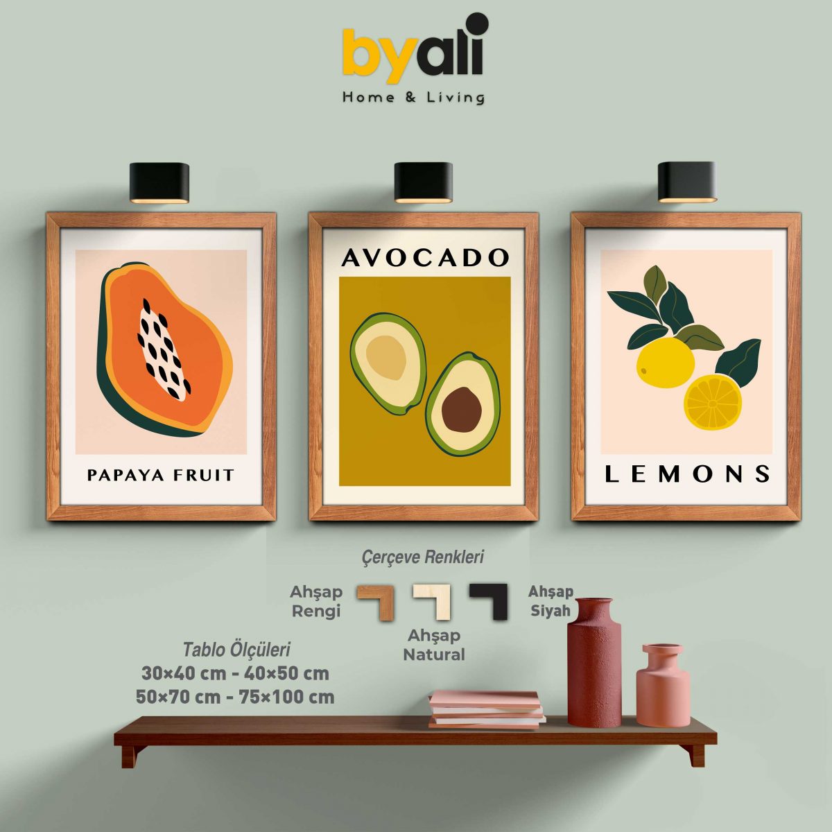 Abstract Fruit 3’lü Tablo Seti - 3260