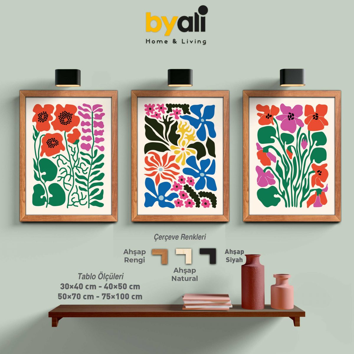 Minimalist Flowers 3’lü Tablo Seti - 3266
