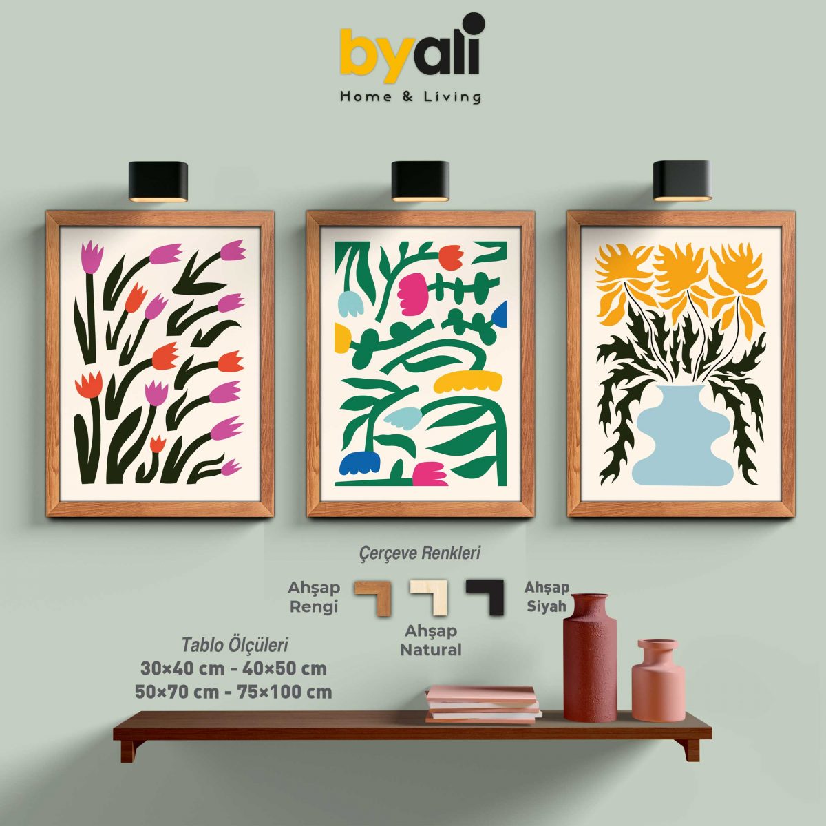 Minimalist Flowers 3’lü Tablo Seti - 3267