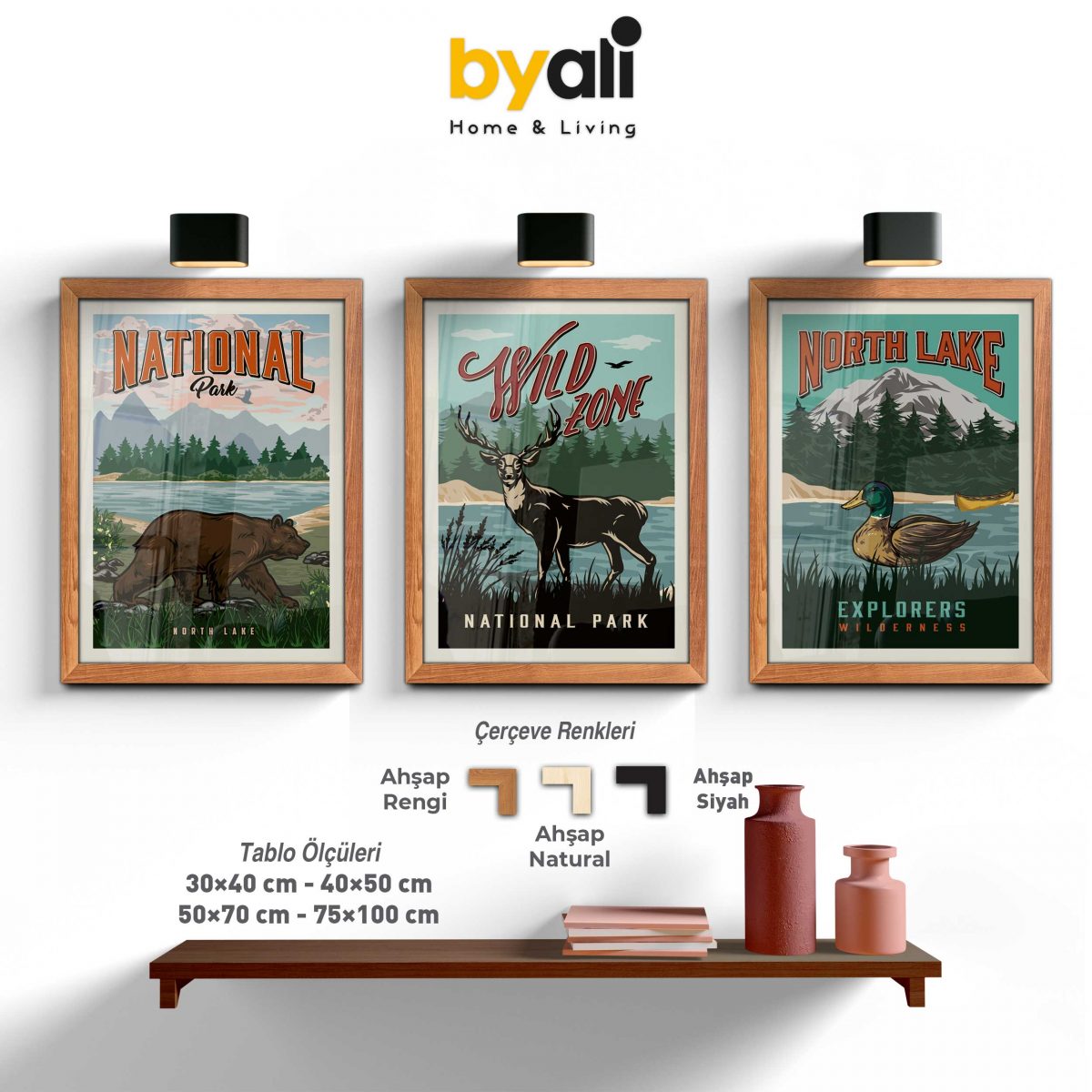 Wildlife Retro Style 3’lü Tablo Seti - 3292