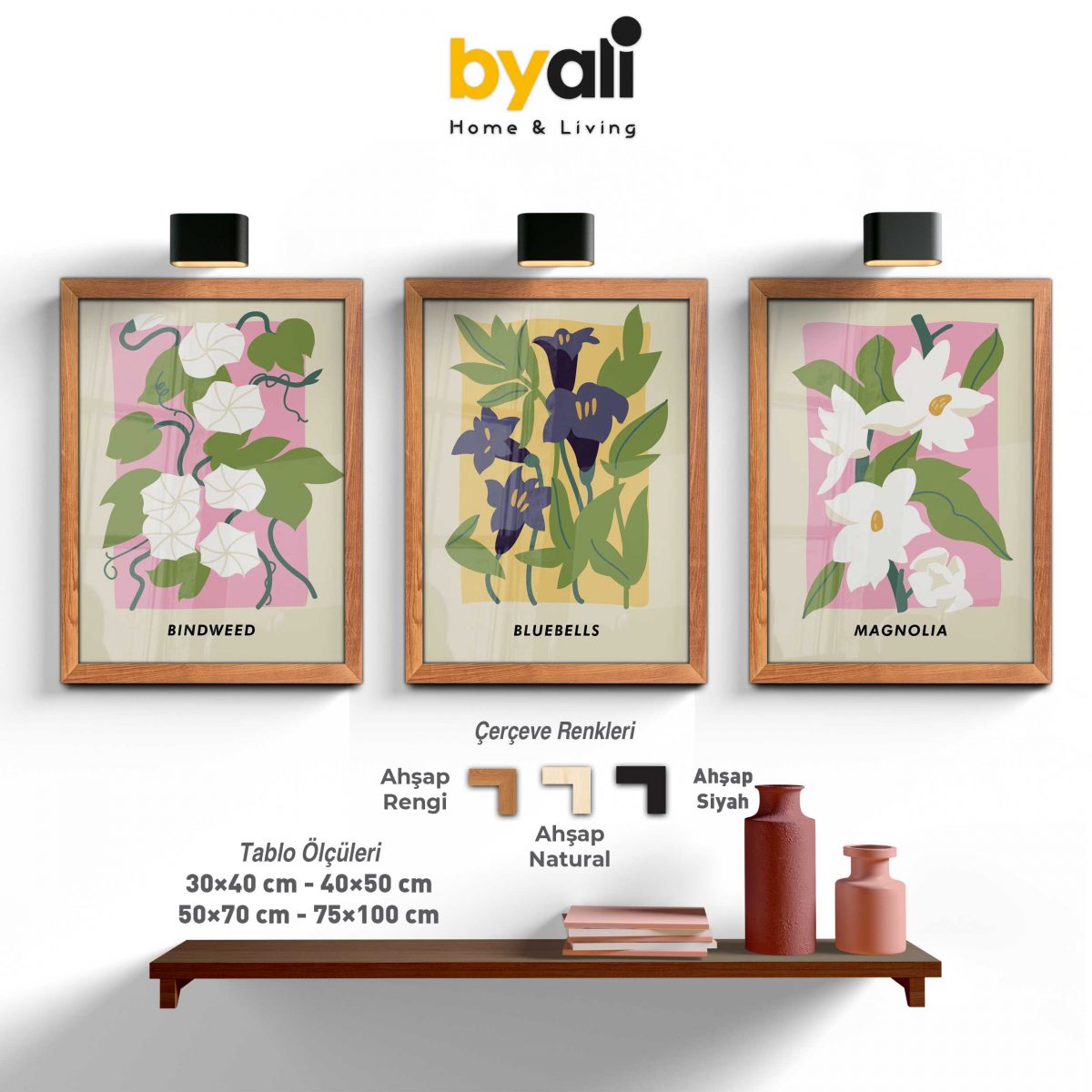 Minimalist Flowers 3’lü Tablo Seti - 3298