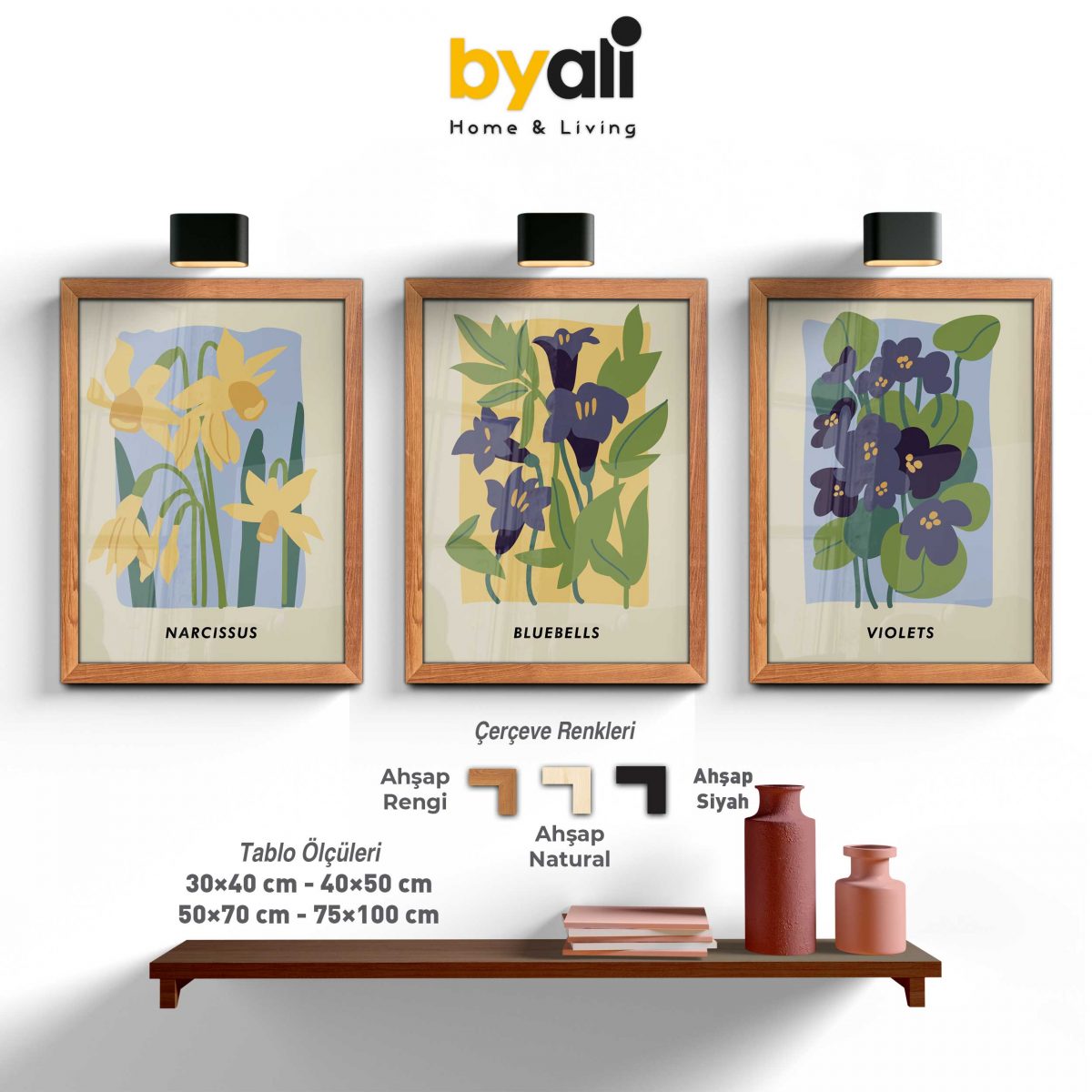 Minimalist Flowers 3’lü Tablo Seti - 3299