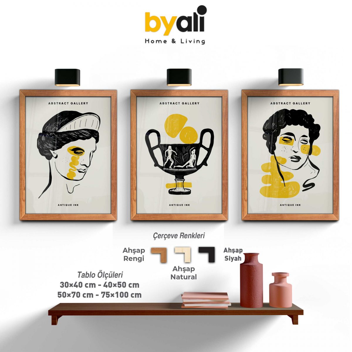 Antique Ink Art 3’lü Tablo Seti - 3303