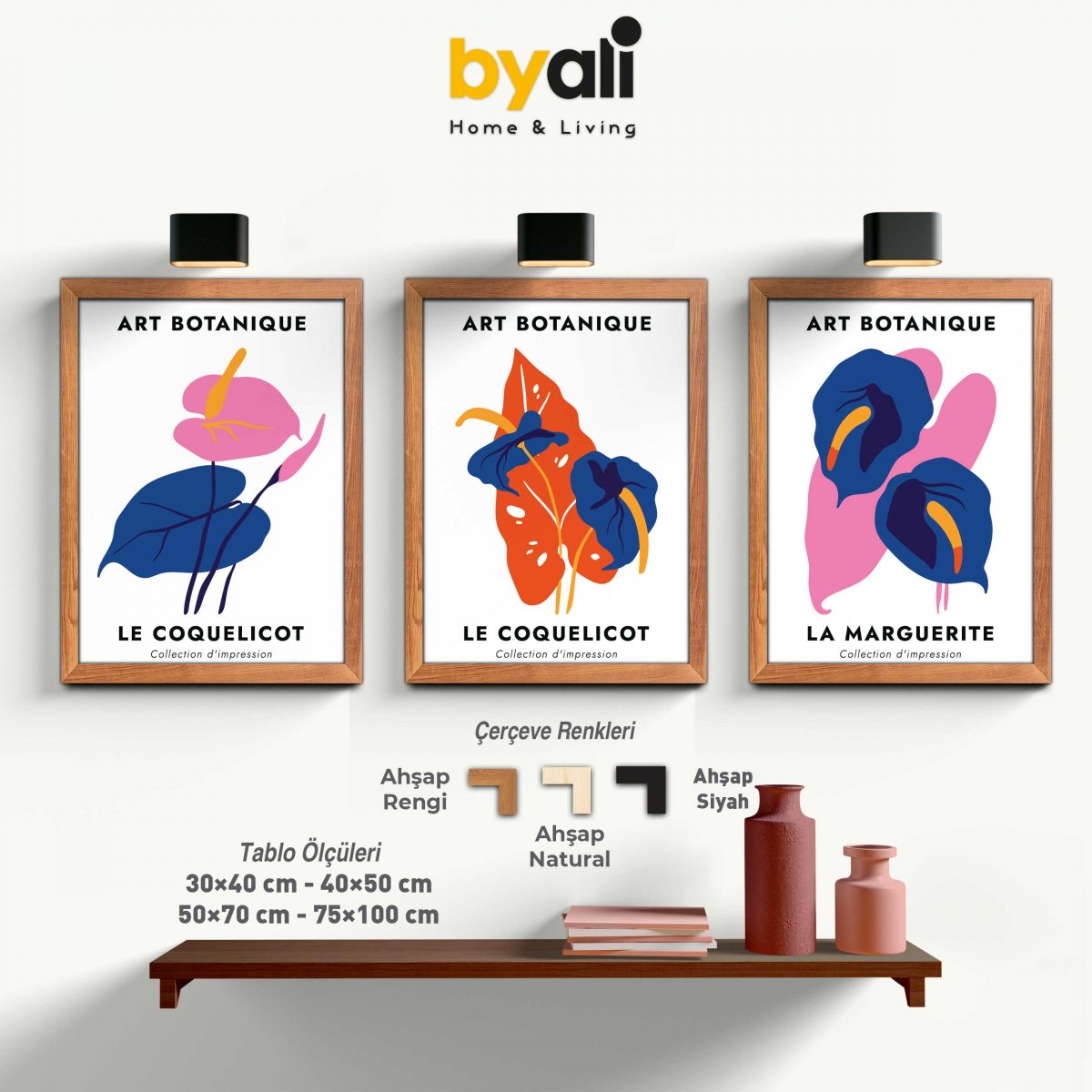 Art Botanique Ahşap Çerçeveli 3’lü Tablo Seti - 3339---0