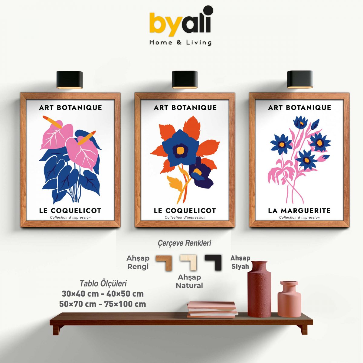 Art Botanique Ahşap Çerçeveli 3’lü Tablo Seti - 3340---0