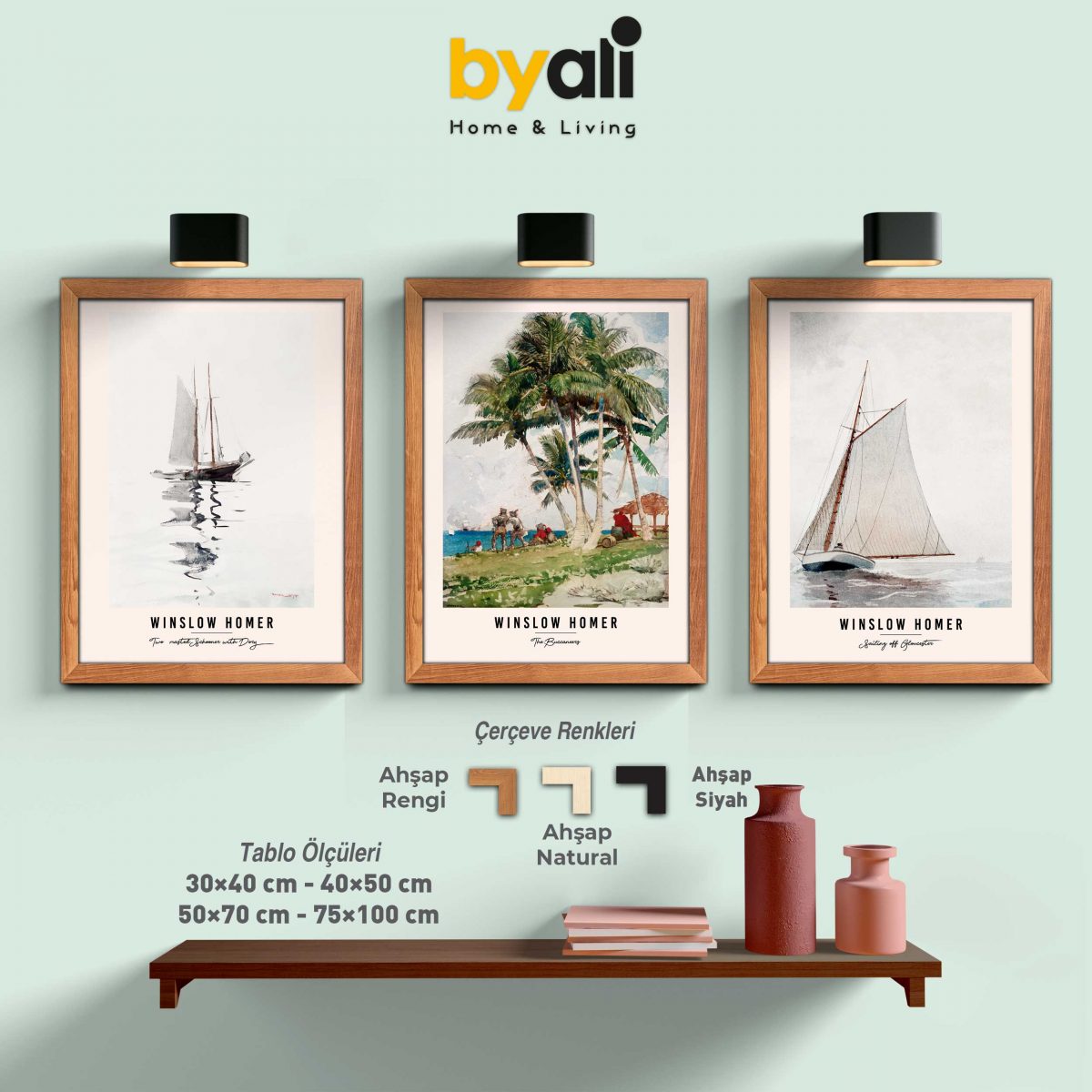 Winslow Homer Ahşap Çerçeveli 3’lü Tablo Seti - E3030